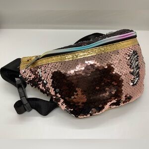 Rose Gold flip sequin Fanny Pack Crossbody bag with black adjustable strap cute!